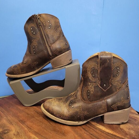 Sterling River Cowboy Boots Embroidery Studs Brown SRN6008 Women's 6.5 - Picture 4 of 12